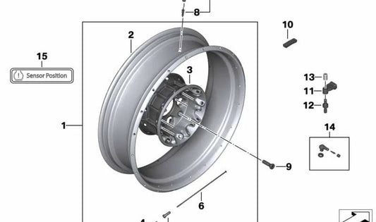 Llanta delantera plateada 4,5x17 OEM 36318526905 para motos BMW R1200GS, R1250GS. Original BMW Motorrad.