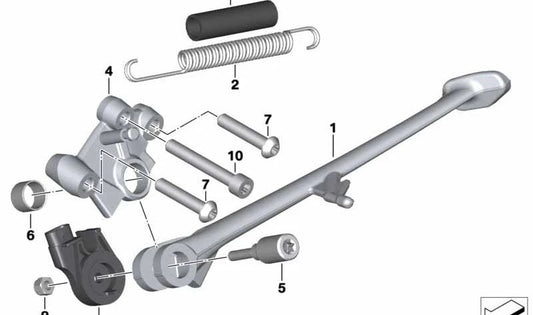 Apoyo lateral OEM 46538530151 para motos BMW F 800 GT K71 y F 800 R K73. Original BMW Motorrad.