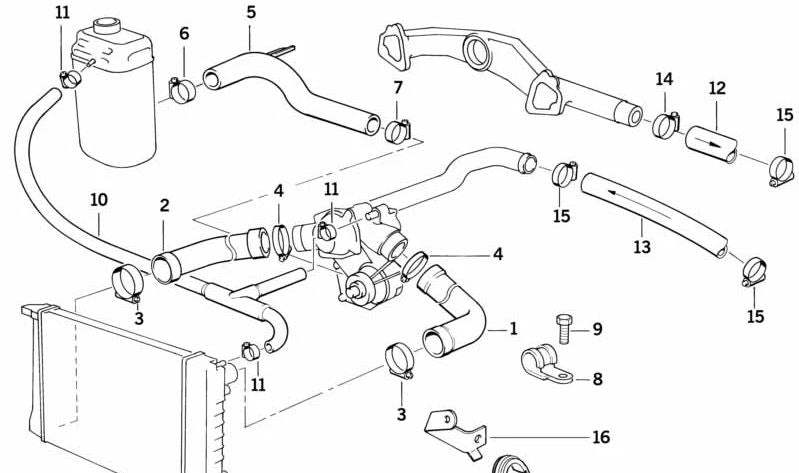 Manguera de refrigeración OEM 11531741412 para BMW E31. Original BMW.