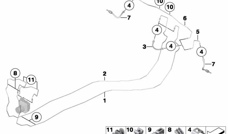 Tubo de freno trasero OEM 34326853559 para BMW E84. Pieza original BMW.