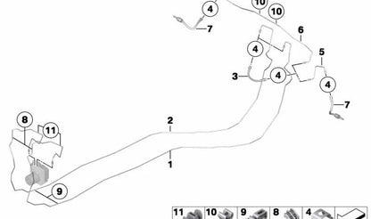 Tubo de freno trasero OEM 34326853559 para BMW E84. Pieza original BMW.