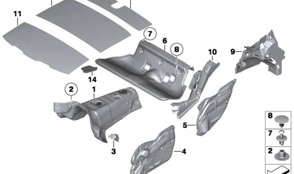 Aislamiento acústico paso de rueda trasero derecho OEM 51482990456 para BMW E84. Original BMW.