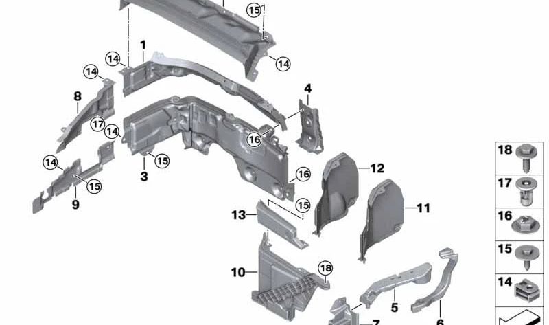 Refuerzo frontal del vano motor OEM 41007286690 para BMW Serie 2 F45, F45N, F46, F46N. Pieza original BMW.