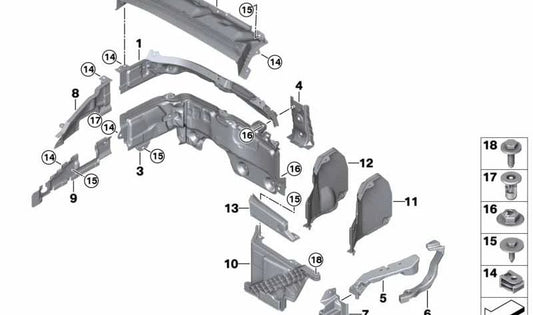 Refuerzo frontal del vano motor OEM 41007286690 para BMW Serie 2 F45, F45N, F46, F46N. Pieza original BMW.