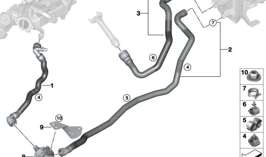 Manguera de refrigerante OEM 64216999944 para BMW G20, G20N, G21, G21N, G22, G22N, G23, G23N, G26, G26N. Original BMW.