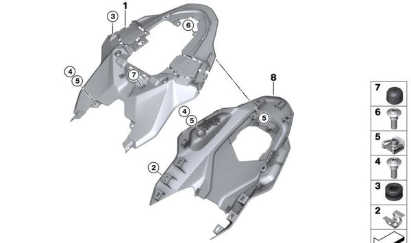 Parte trasera superior OEM 46631541910 para motos BMW S1000RR K67 (2021–2025), M1000RR K66 (2022–2025). Original BMW Motorrad.