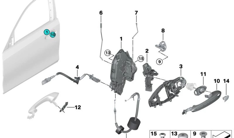 Adaptador soporte maneta exterior puerta izquierda OEM 51217449557 para BMW G20, G20N, G21, G21N, G28, G28N, G80, G80N, G81, G81N. Original BMW.