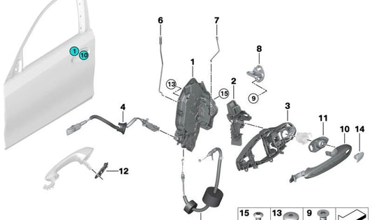 Adaptador soporte maneta exterior puerta izquierda OEM 51217449557 para BMW G20, G20N, G21, G21N, G28, G28N, G80, G80N, G81, G81N. Original BMW.