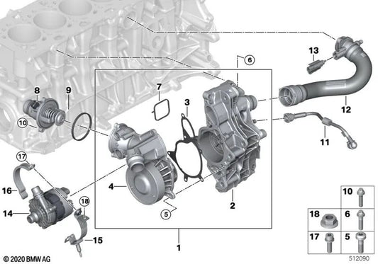 Bomba de refrigeração mecânica para BMW G87 Série 2, G20N, G21N, G80, G81 Série 3, G26, G82, G83 Série 4, F97, F97N X3, F98, F98N X4 (OEM 11518094658) BMW originais.