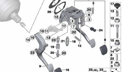 Pedal de freno completo OEM 35006762926 para BMW E81, E82, E87, E88, F20, F21, E90, E91, E92, E93, F30, F31, F35, E84. Original BMW.