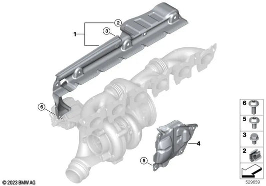 Placa de proteção térmica para BMW Série 2 G42, Série 3 G20, G20N, G21, G21N, Série 4 G22, G23, G26, X3 G01, G01N, X4 G02, G02N, Z4 G29 (OEM 11795A5CA74). BMW originais.
