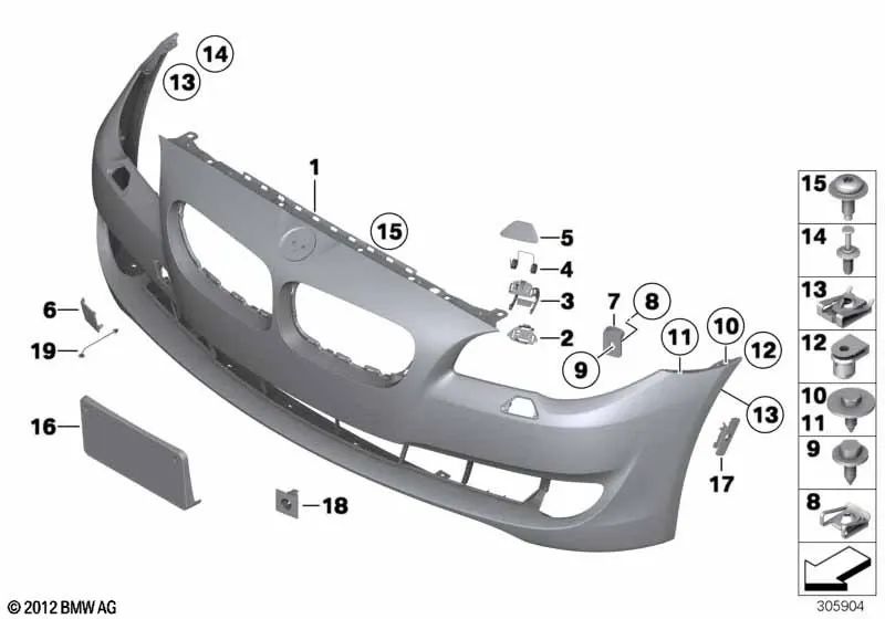 Left blind plug for BMW 5 Series F10, F11, F18 (OEM 51117207149). Original BMW