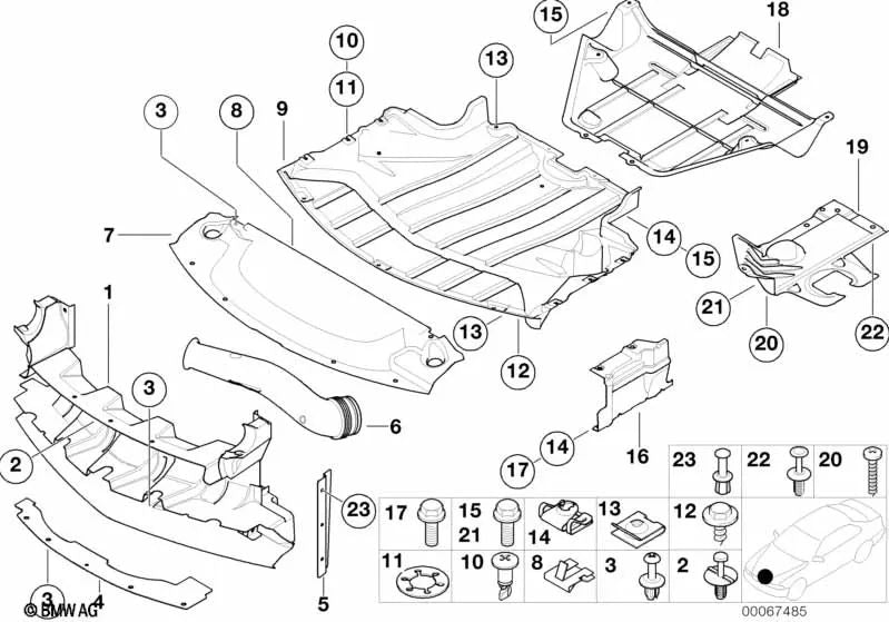 Escudo do compartimento do motor para BMW E52 (OEM 51718234124). BMW original