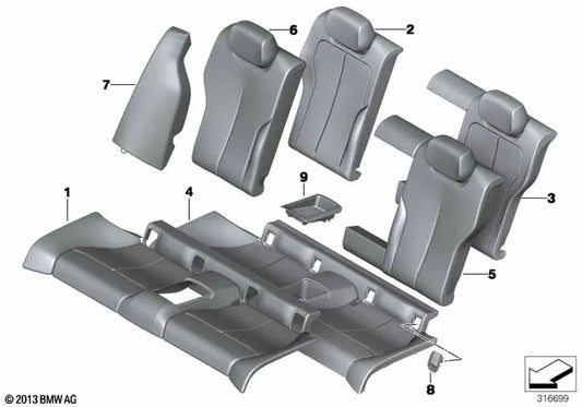 Left Leather Backrest Cover for BMW 4 Series F32, F32N (OEM 52207352625). Original BMW