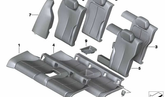 Funda respaldo de cuero izquierda OEM 52207371264 para BMW F32 (modelos 418d, 418i). Color negro/oyster. Original BMW.