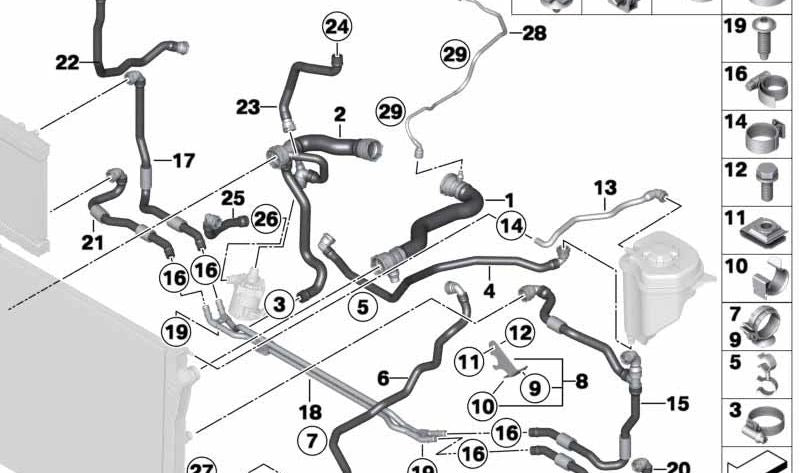 Manica del radiatore OEM 17128509158 per BMW E70 XDRive M50D e E71 XDRive M50D. Compatibile con la produzione dal 2012 al 2014. BMW originale.