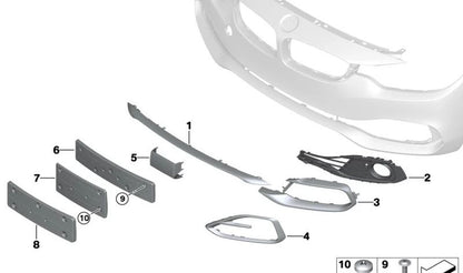 Right closed grille for BMW 4 Series F32, F33, F36 (OEM 51117309630). Original BMW