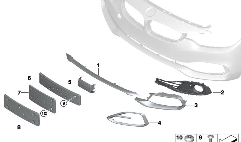 Moldura direita Luxury Line para BMW Série 4 F32N, F33N, F36N (OEM 51117432624). BMW originais.
