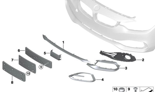 Moldura direita Luxury Line para BMW Série 4 F32N, F33N, F36N (OEM 51117432624). BMW originais.
