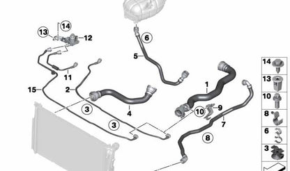 Manguito del sistema de refrigeración OEM 17127811129 para BMW F20, F20N, F21, F21N, F30, F30N, F31, F31N, F34, F32, F33, F36. Repuesto original BMW.