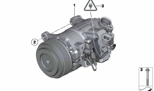 Air conditioning compressor with magnetic clutch for BMW 5 Series F07, F10, F11 (OEM 64529399072). Original BMW.