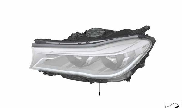 Faro delantero derecho con luz láser OEM 63117451856 para BMW G11 y G12. Original BMW.