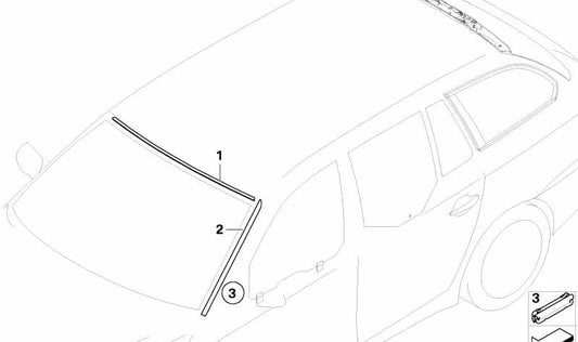 Moldura colectora de agua izquierda OEM 51317045447 para BMW Serie 5 E60, E60 LCI, E61, E61 LCI. Original BMW.