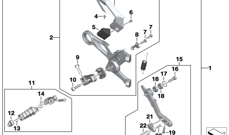Soporte del protector del talón derecho OEM 46711539628 para motos BMW S 1000 R (K63), M 1000 R (KM3). Original BMW Motorrad.