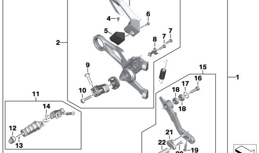 Soporte del protector del talón derecho OEM 46711539628 para motos BMW S 1000 R (K63), M 1000 R (KM3). Original BMW Motorrad.