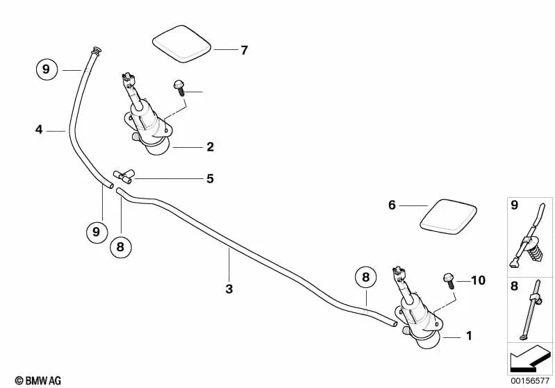Linke Sprühdüse für BMW x6 E71, E72 (OEM 61677308525). Original BMW.