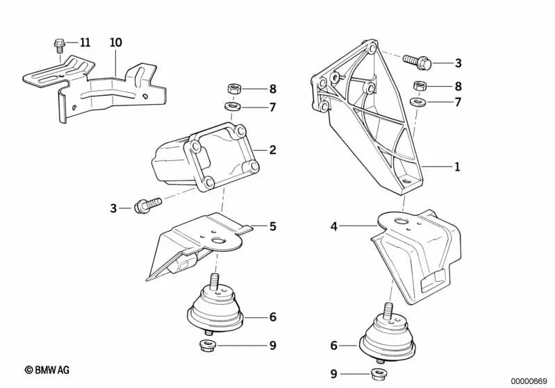 Soporte derecho para BMW Serie 5 E34 (OEM 11811140042). Original BMW