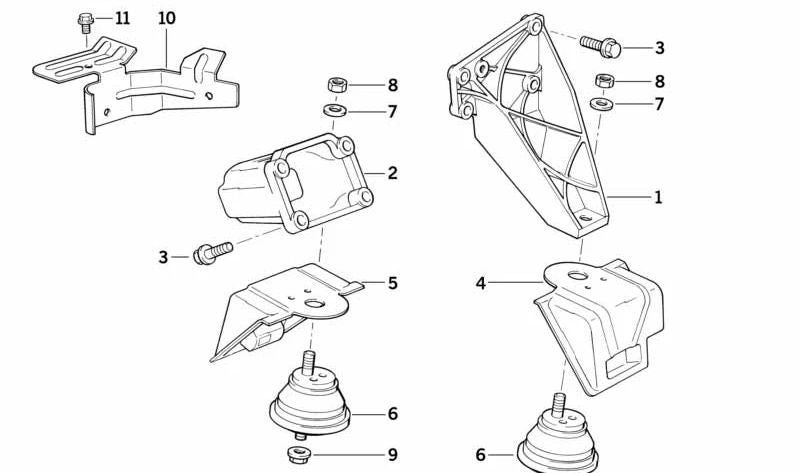 Soporte de sujeción izquierdo OEM 11811140043 para BMW E34. Original BMW.