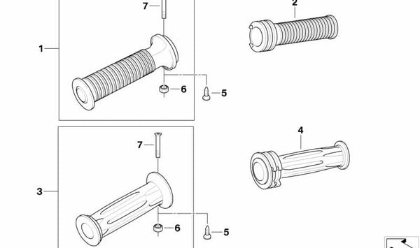 Puño derecho estriado OEM 61317709514 para BMW Motorrad R 1200 RT (RK26) y R 900 RT (RK26) modelos 2004-2009. Repuesto original BMW Motorrad.