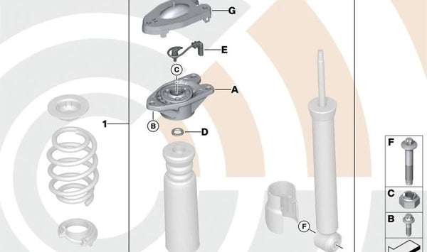 Cojinete de soporte trasero OEM 33505A49F06 para BMW F32, F33, F36. Original BMW.