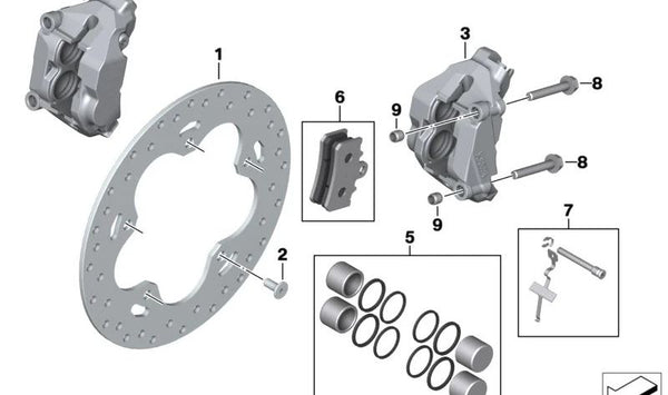 Pinza de freno derecha sin pastillas OEM 34111692828 para BMW Motorrad R 1100 GS, R 850 GS, R 1100 R, R 850 R, R 1100 RS, R 1100 RT. Original BMW Motorrad.