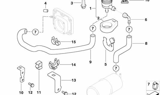 Soporte de válvula de ventilación OEM 13901707938 para BMW E39 535i y 540i. Compatible con motores M62 en versiones manual y automático (1996-2003). Original BMW.