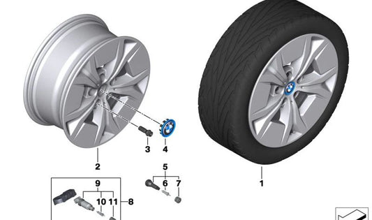 Llanta de aleación color Lightning Grey OEM 36116898036 para BMW U11, U10, U25. Original BMW.