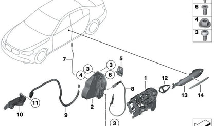 À l'intérieur de la porte d'entrée gauche de Maneta 51219116341 pour BMW F01, F02, F04. BMW d'origine.