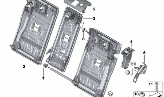 Estrutura do encosto direito para BMW Série 1 F40, F70 (OEM 52207398996). BMW originais.