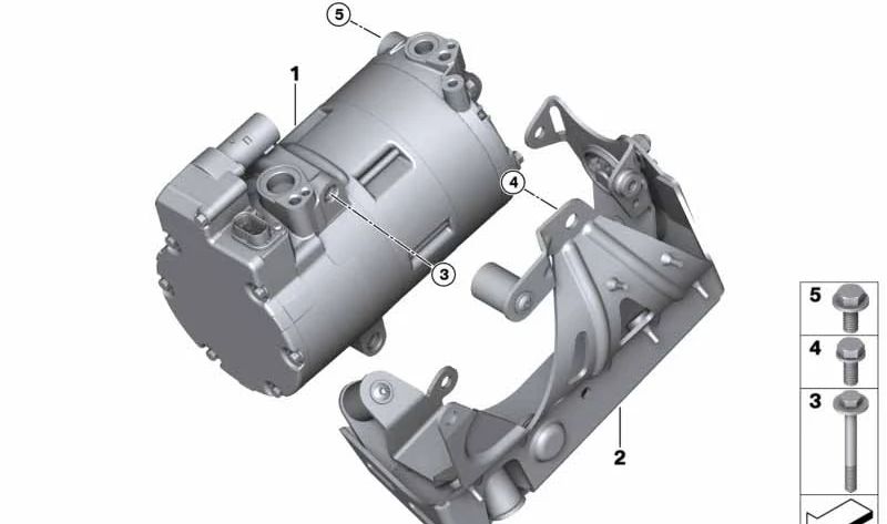 Air conditioning compressor bracket for BMW I12, I15 (OEM 64509350399). Original BMW