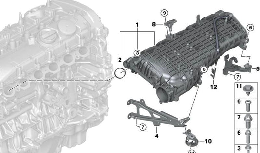 Colector de admisión OEM 11618603913 para BMW F20, F21, F22, F23, F30, F31, F34, F32, F33, F36, G30, G31, G32, G11, G12, G01, G02. Pieza original BMW.