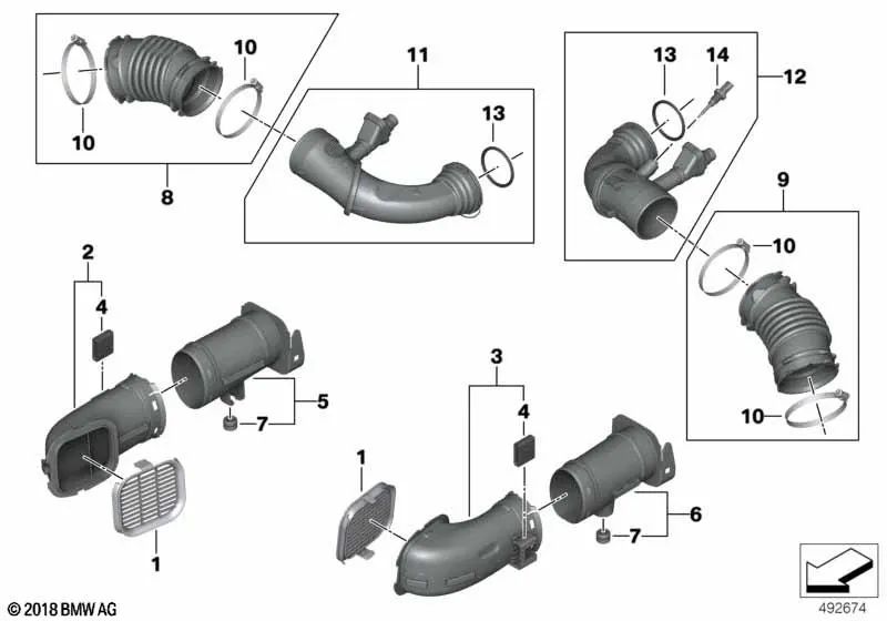 Luftkanal für BMW G30, G30N, G31N Serie 5, G11N, G12N Serie 7, G14, G15, G16 Serie 8 (OEM 13717934485). Original BMW.