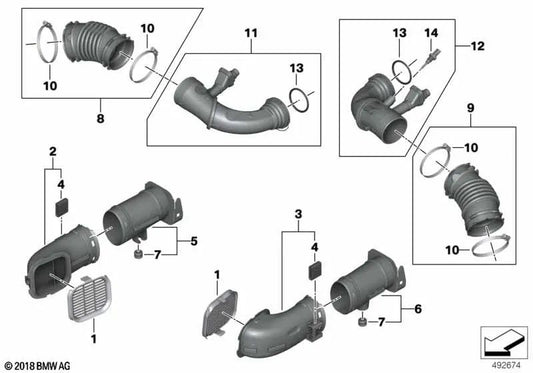 Luftkanal für BMW G30, G30N, G31N Serie 5, G11N, G12N Serie 7, G14, G15, G16 Serie 8 (OEM 13717934485). Original BMW.