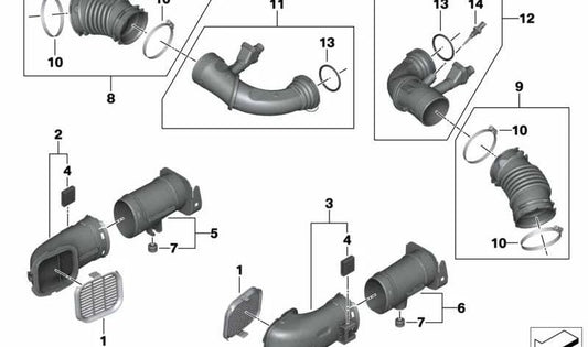 Conducto de admisión izquierdo OEM 13717934471 para BMW G30, G30N, G31N, G11N, G12N, G14, G15, G16. Pieza original BMW.
