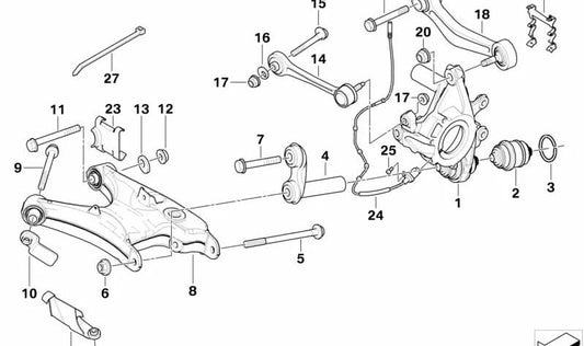 Portamangueta trasero izquierdo OEM 33322282061 para BMW E39. Original BMW.