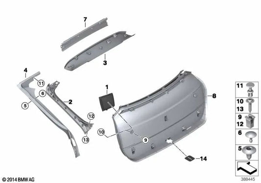 Innenauskleidung des linken Hintertors für BMW F26 (OEM 51497369511). Original BMW
