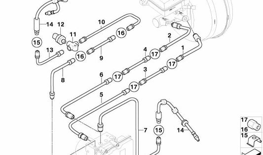 Tubo de freno delantero OEM 34326772560 para BMW E60 y E61. Original BMW.