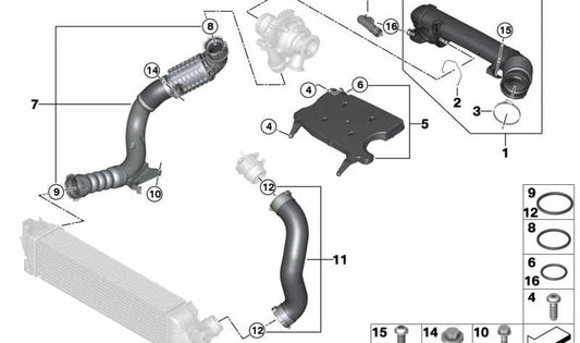 Tubo de admisión de aire OEM 13718513943 para BMW F40, F44, F45, F46, F48, F39 y MINI F54, F55, F56, F57, F60. Original BMW y MINI.