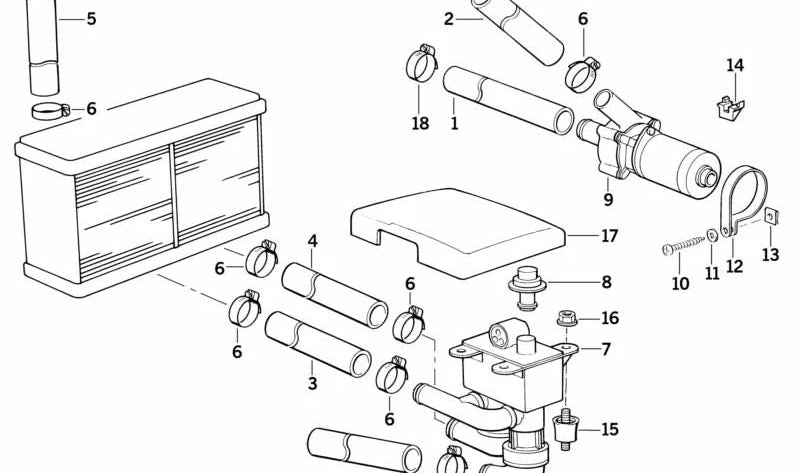 Manguera de refrigeración delantera OEM 64211383352 para BMW E31. Recambio original BMW.