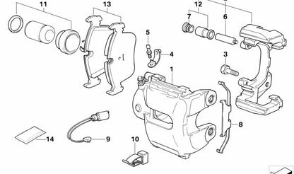 Pinza de freno delantera izquierda OEM 34112227515 para BMW E36 y Z3. Original BMW.
